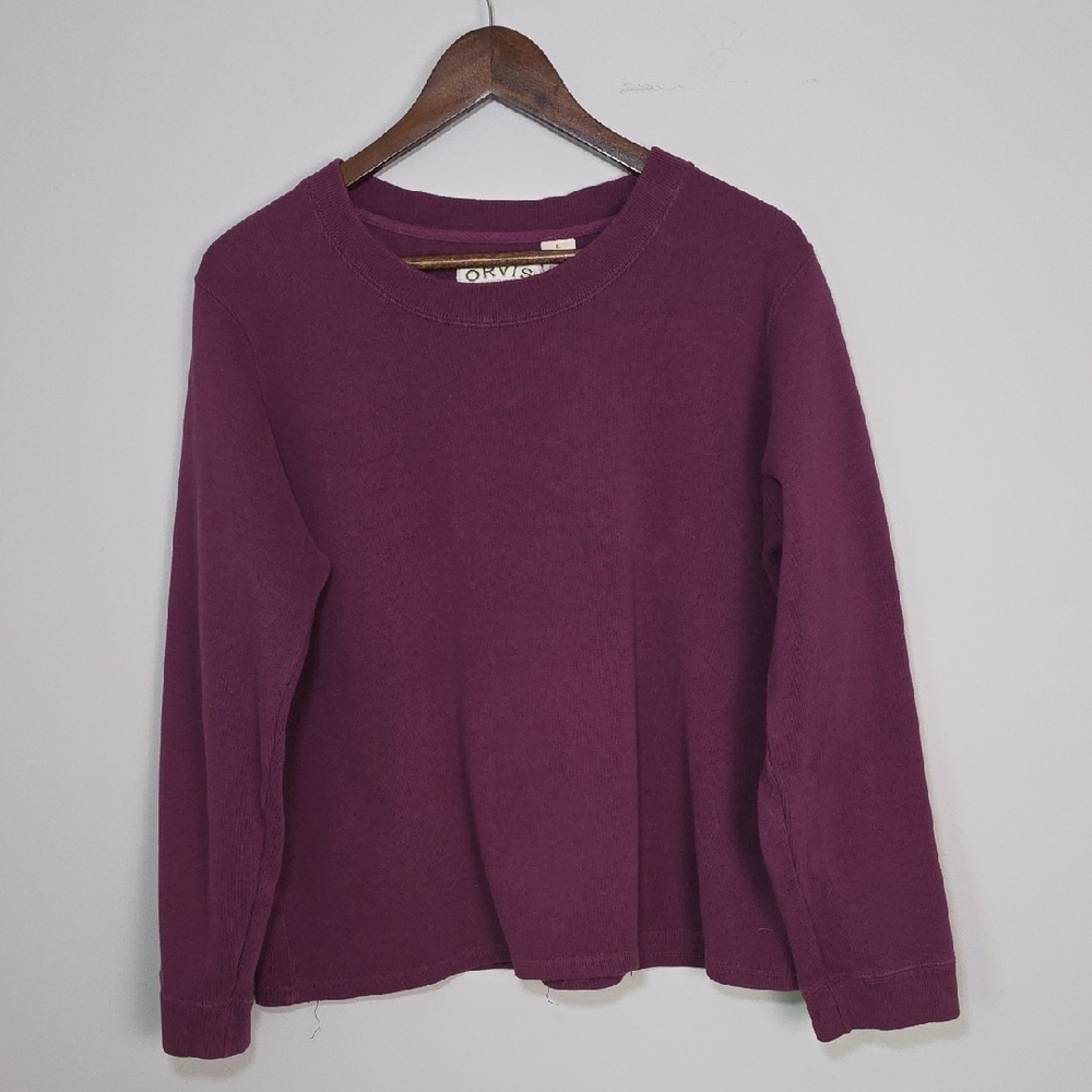 Orvis Womens Rich Plum Long Sleeve Shirt Sweater Top 100% Cotton Size L Large